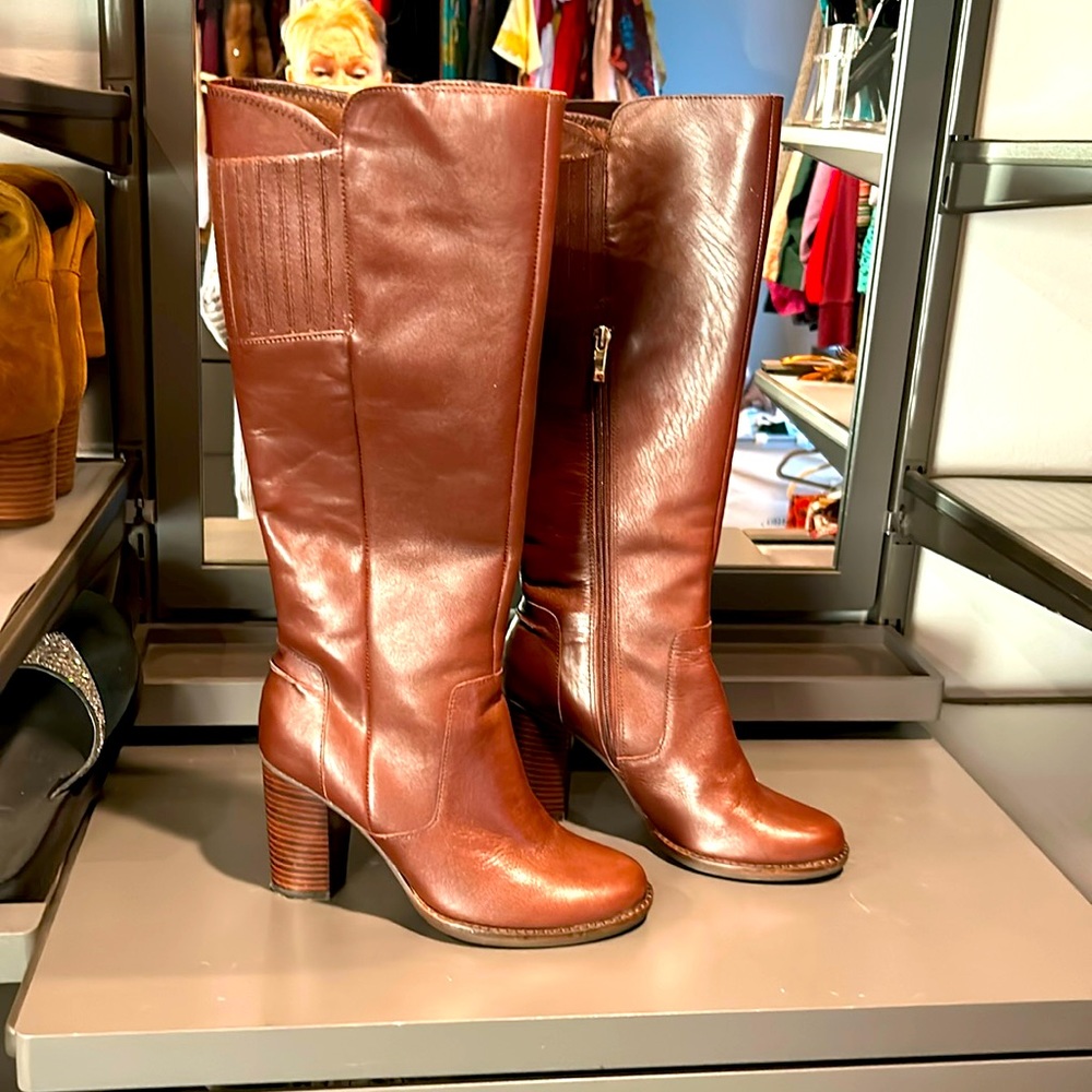 Brown leather tall boots from Neiman Marcus
